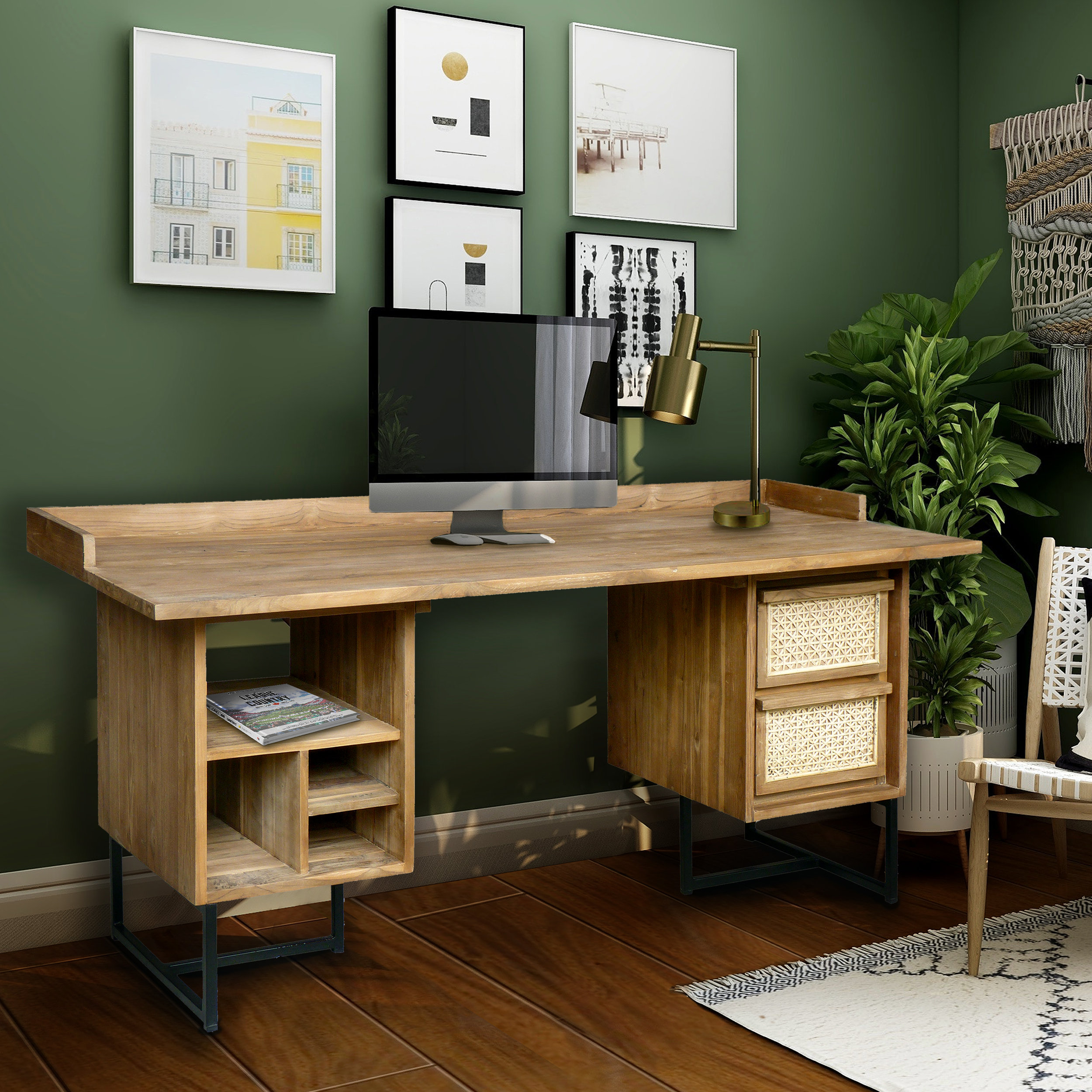 Chic Teak Cane Desk Wayfair